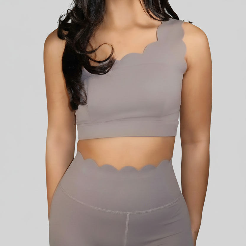 Professional grey activewear set front view on grey background