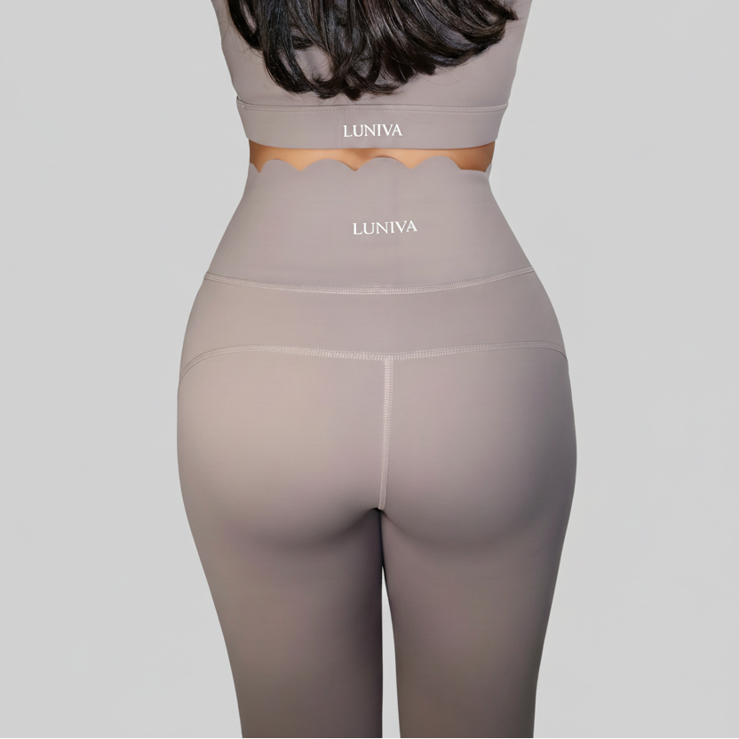 Professional grey LUNIVA activewear back view on grey background