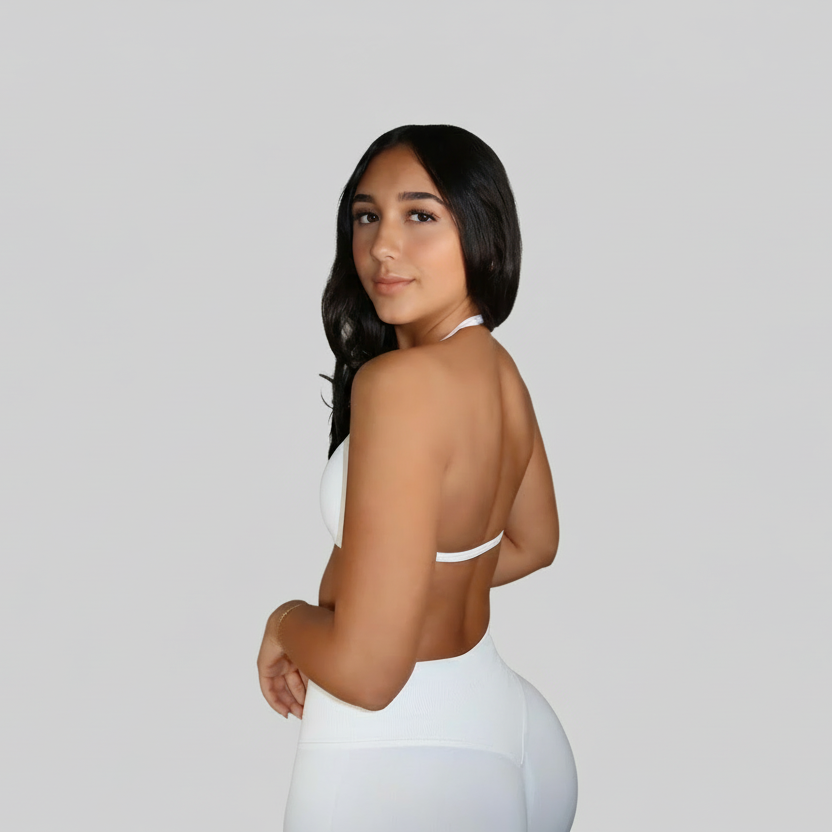 Professional model on grey background